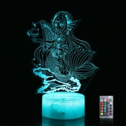 Angle View: Mermaid Night Light 3D Smart Touch Illusion Night Lamp with Remote Control 16 Colors for Kids Room Decor Bedside Desk Lighting