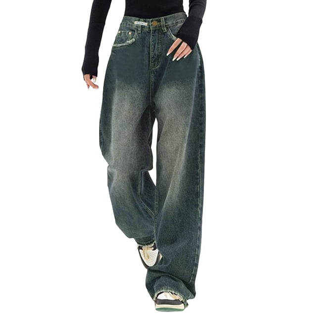 WILLBEST Pantalones Mujer Pantalones Vaqueros Holgados de Cintura Alta para Mujer, Estilo Urbano, Sueltos, Rectos, Informales, a La Moda, Estilo E Girl, Ajuste Cómodo Chica