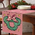 thumbnail image 6 of Merry Christmas Cartoon Mouse Wreath Table Runner, Pink Xmas Holiday Kitchen Dining Table Decor, Winter Burlap Home Decoration Indoor Outdoor Party Supply 13 x 72 Inches, 6 of 6