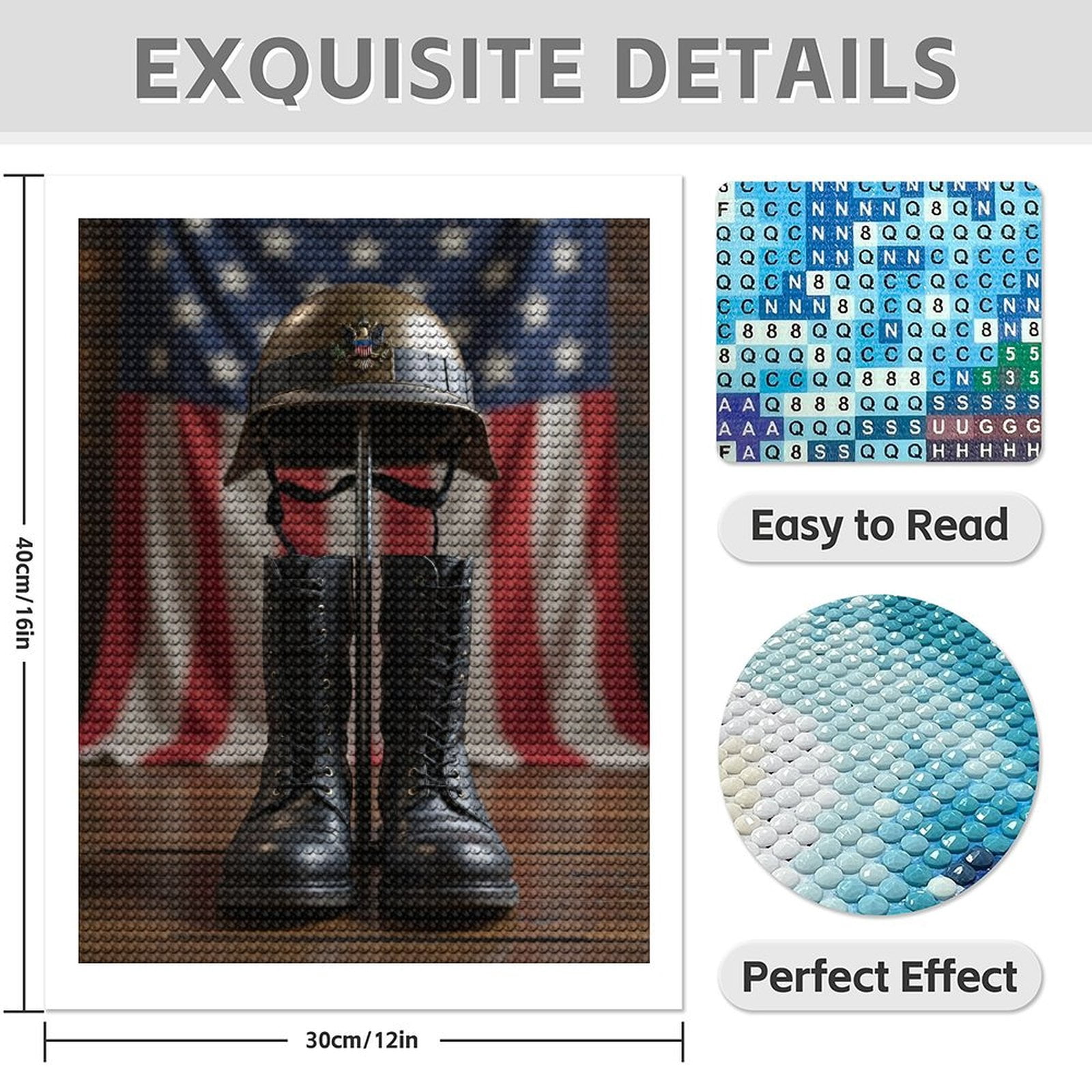 Diamond Art Kits for Adults - 5d Military Boots Helmet Flag Display Diamond Painting for Adults, Diamond Art for Adults Beginners, Diamond Painting Kits for Adults for Home Wall Decor