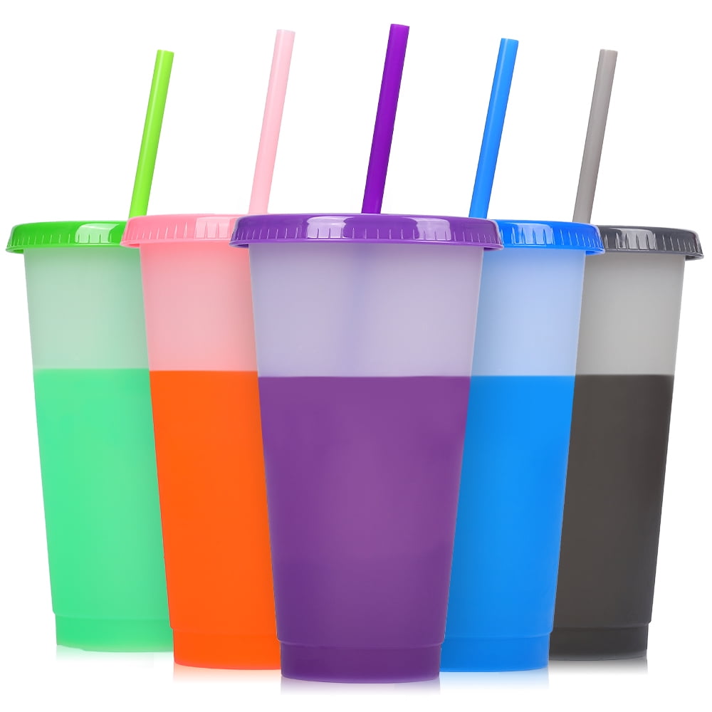 32 OZ Clear Reusable Plastic Cups, 5 Pack Plastic Tumblers with Lids