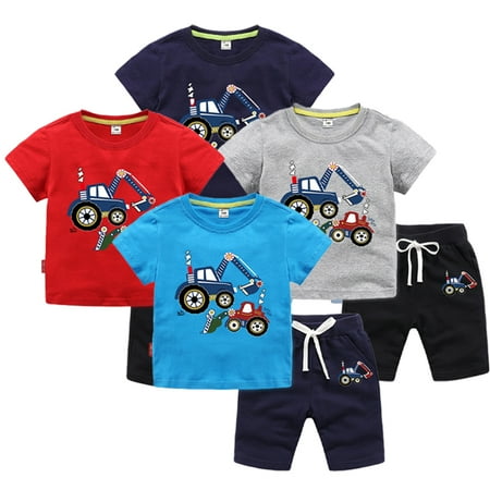

LYMAYTER 2PCS Toddler Kids Boys Cartoon Cotton T-Shirts and Shorts Set Baby Summer Shorts Set for 1-8 Years Old