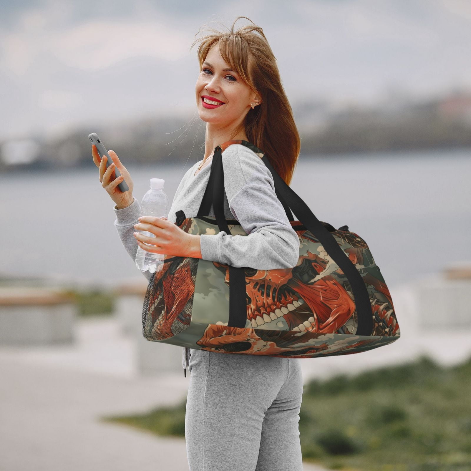 Fuzoiu Gigantic Skull In Clouds Print Travel Duffle Bag,Carry On Tote Bags,Duffel Bag,Sport Gym Bag, Hospital Bag for Labor and Delivery, Overnight Bag,Luggage Bag