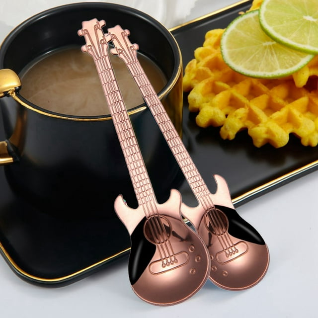 Tableware Category Stainless Steel Guitar Spoon for Coffee Stirring Spoon Plated Ice Bar Music Bar Spoon Small Idea
