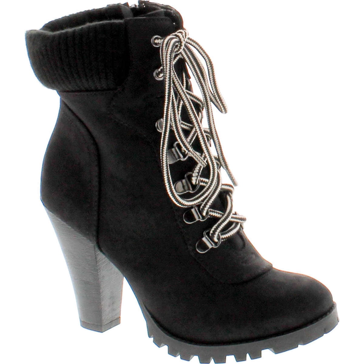 Soda Women's Rouge Faux Suede Lace Up Combat Chic Work Boot High Heel