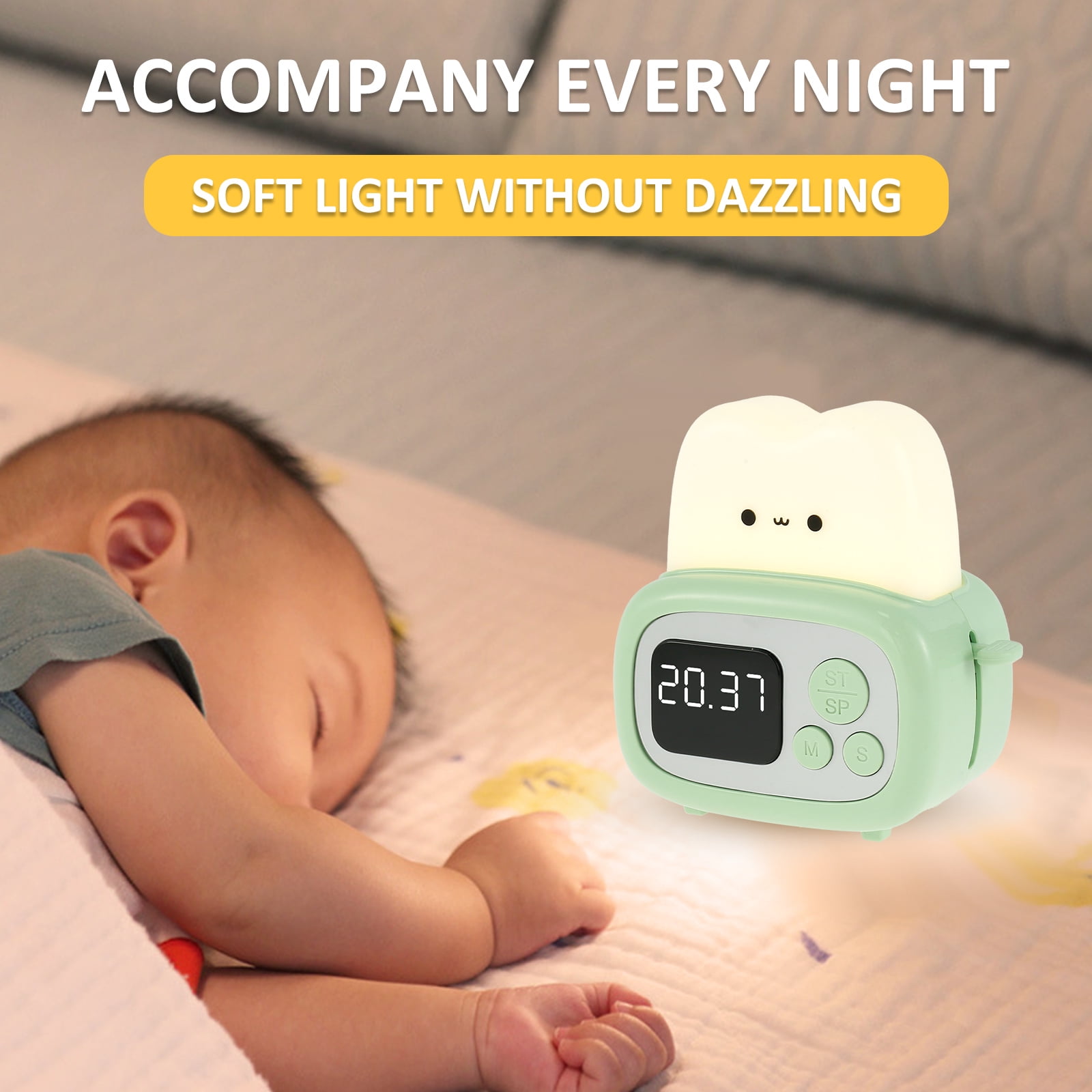 Dengmore Warm Small Night Light Unique Design Light Alarm Clock Wake Up  Light Lamp Living Room Night Lamp LED Bedside Lamp Children Wake up Light  Baby