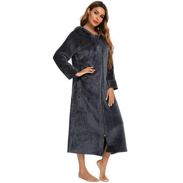 Batas Ropa de casa para mujer Pijamas Bata de baño de punto acanalada con bolsillo elástico hasta la rodilla Pijamas de mujer