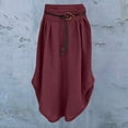 thumbnail image 2 of asdoklhq Maternity Dress,Women's Fashion Casual Solid Loose Sashes Mid-Calf Cotton Linen Skirt, 2 of 3