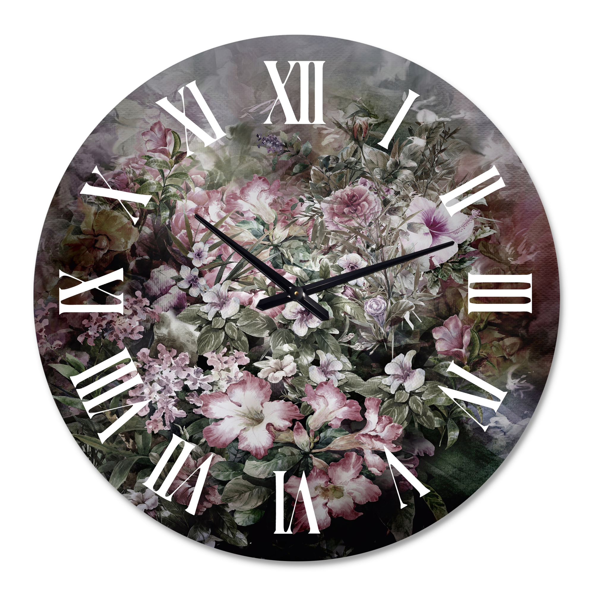 Designart 'Retro Drawing Of Flowers Iv' Vintage Wall Clock