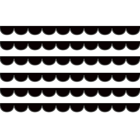 Teacher Created Resources Black with White Scalloped Die-Cut Border Trim, 35 Feet Per Pack, 6 Packs