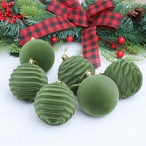 Fwttom Flocked Christmas Balls Set of 6 - Shatterproof Christmas Ball Ornaments with Hanging Loops for Xmas Tree Indoor Holiday Festive Decor, Green 3"