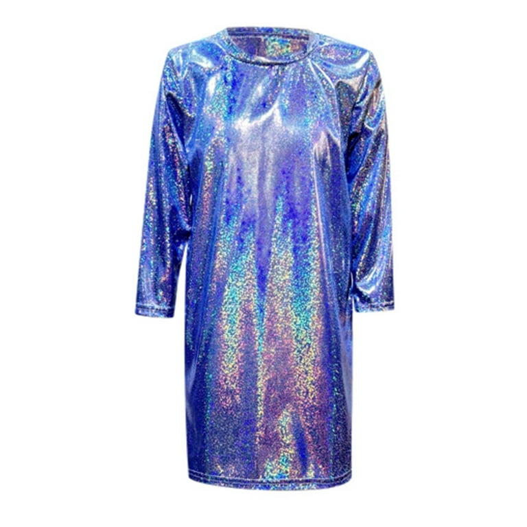 HNMKIU Girls Sequin Long Sleeve T-Shirt Dress Elegant Crew Neck Straight  Casual Party Wear Blue,5-6 Years - Walmart.com