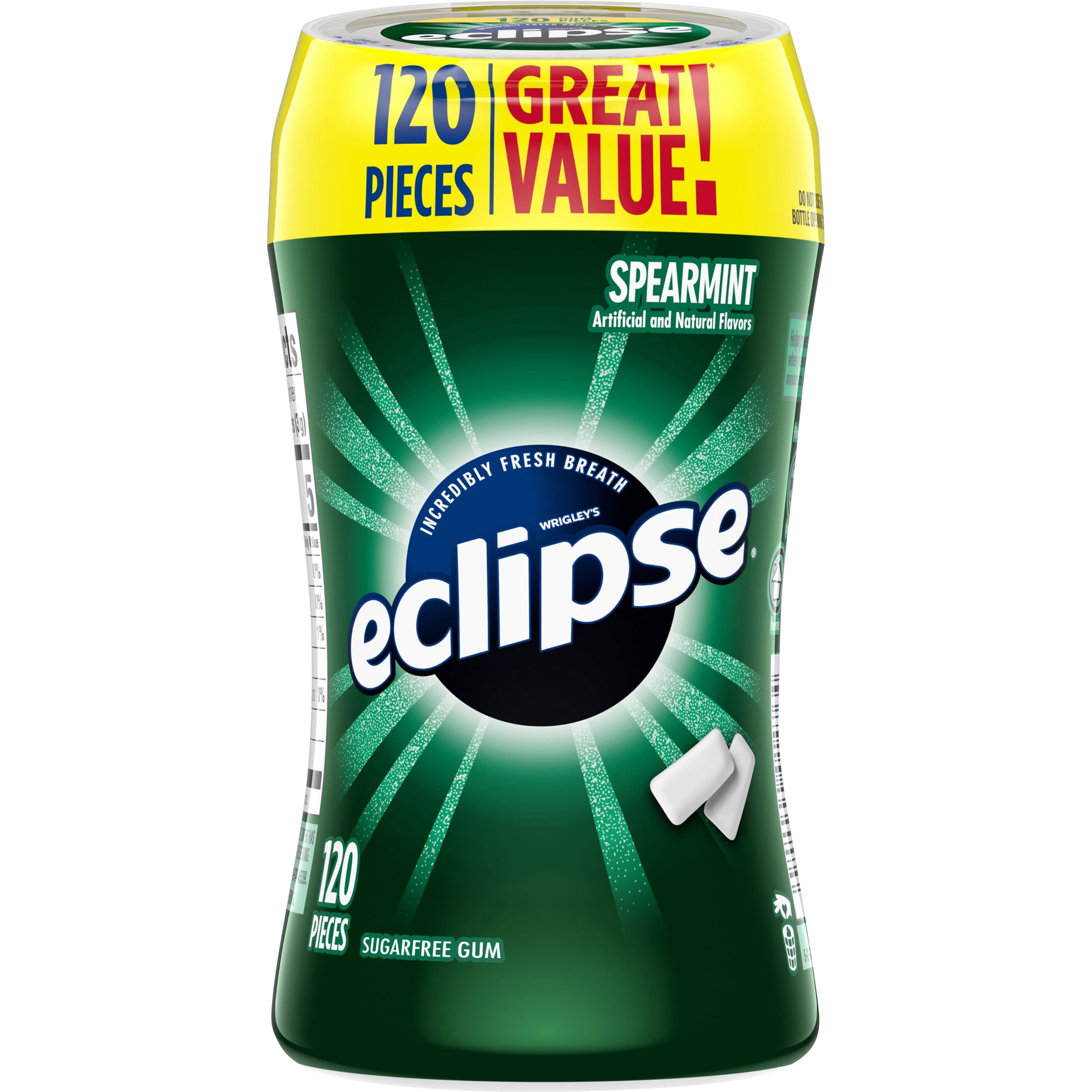 ECLIPSE Spearmint Sugarfree Chewing Gum, 120 piece Bottle