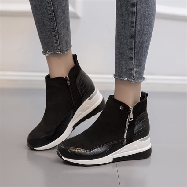 Nuevos zapatos de caña alta Plataforma de gamuza Tacón de cuña Cremallera lateral y botines de algodón Wmkox8yii sa1521