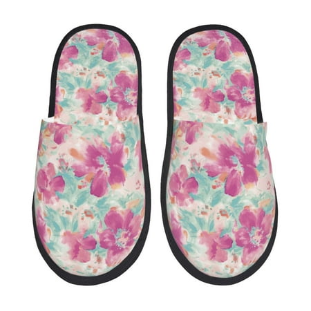 

House Slippers for Women and Men Purple watercolor flowers Comfy Fuzzy Bedroom Slippers Furry Home Shoes for Indoor Outdoor