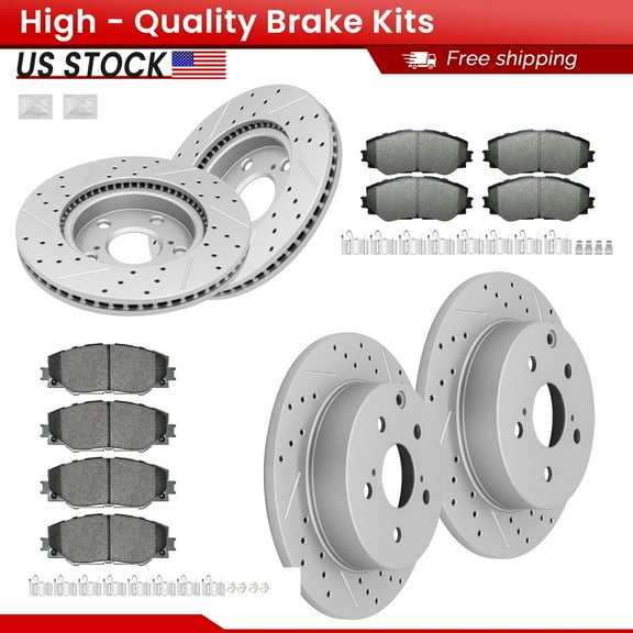 ACB ZONE Front Rear Brake Kits for Toyota RAV4 2006-2018 Lexus HS250h 2010-2012, Drilled Slotted Disc Brake Rotors and Ceramic Brake Pads