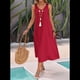 thumbnail image 4 of Vestidos para Mujer, Verano, Sin Mangas, Cuello en V, Algodón, Playa, Informal, Rojo Vino, XXL, 4 of 7