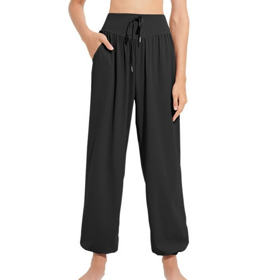 SWSMCLT Women's High Waisted Yoga Pants Athletic Lightweight Long Sweatpants Soft Pants Comfy Loose Black Small