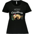 thumbnail image 3 of Inktastic Merry Christmas Cute Sloth with Santa Hat and Lights Women's Plus Size T-Shirt, 3 of 5