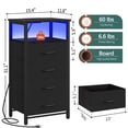 thumbnail image 4 of Night Stand with Charging Station, Led Nightstand with USB Ports and Outlets, End Table with 4 Fabric Drawers and Storage Shelf, Bedside Tables Small Dresser for Small Space and Dorm, Black, 4 of 9
