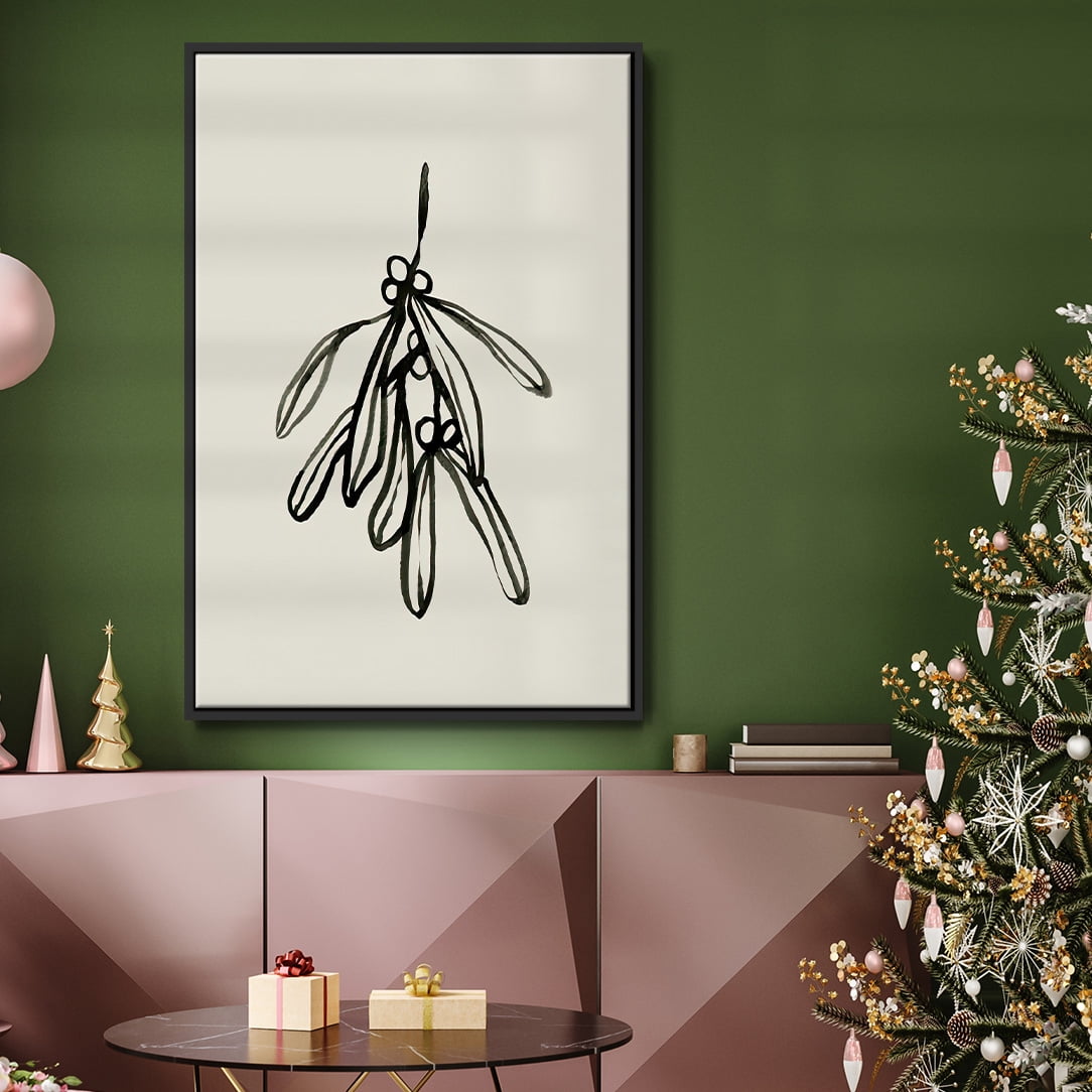 Mistletoe Sketch II - Framed Gallery Wrapped Holiday Canvas - 17 x 25 - Black Frame