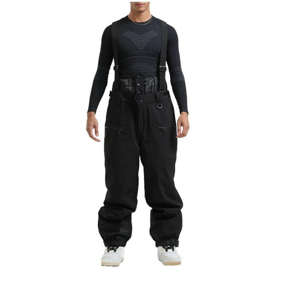 Fengqque Mens Snow Bibs Ski Pants Softshell Waterproof Insulated Ripstop Snowboarding Overalls Winter Black 10(XL)