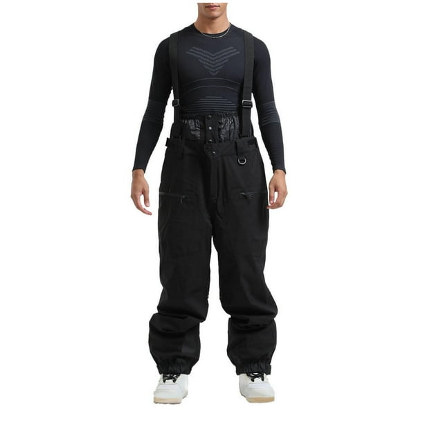 Fengqque Mens Snow Bibs Ski Pants Softshell Waterproof Insulated Ripstop Snowboarding Overalls Winter Black 10(XL)
