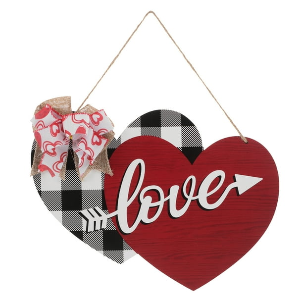 Adornos colgantes creativos de doble corazón, letrero de madera para puerta, decoración de pared para el Día de San Valentín, decoraciones románticas de amor, placa de madera natural