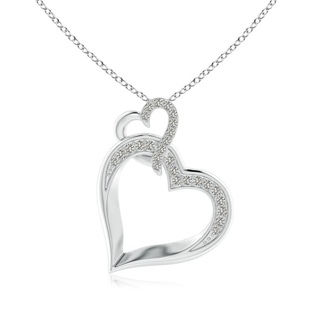 Angara Natural Diamond Necklace - Interlinked Diamond Tilted Heart Pendant in Platinum for Women