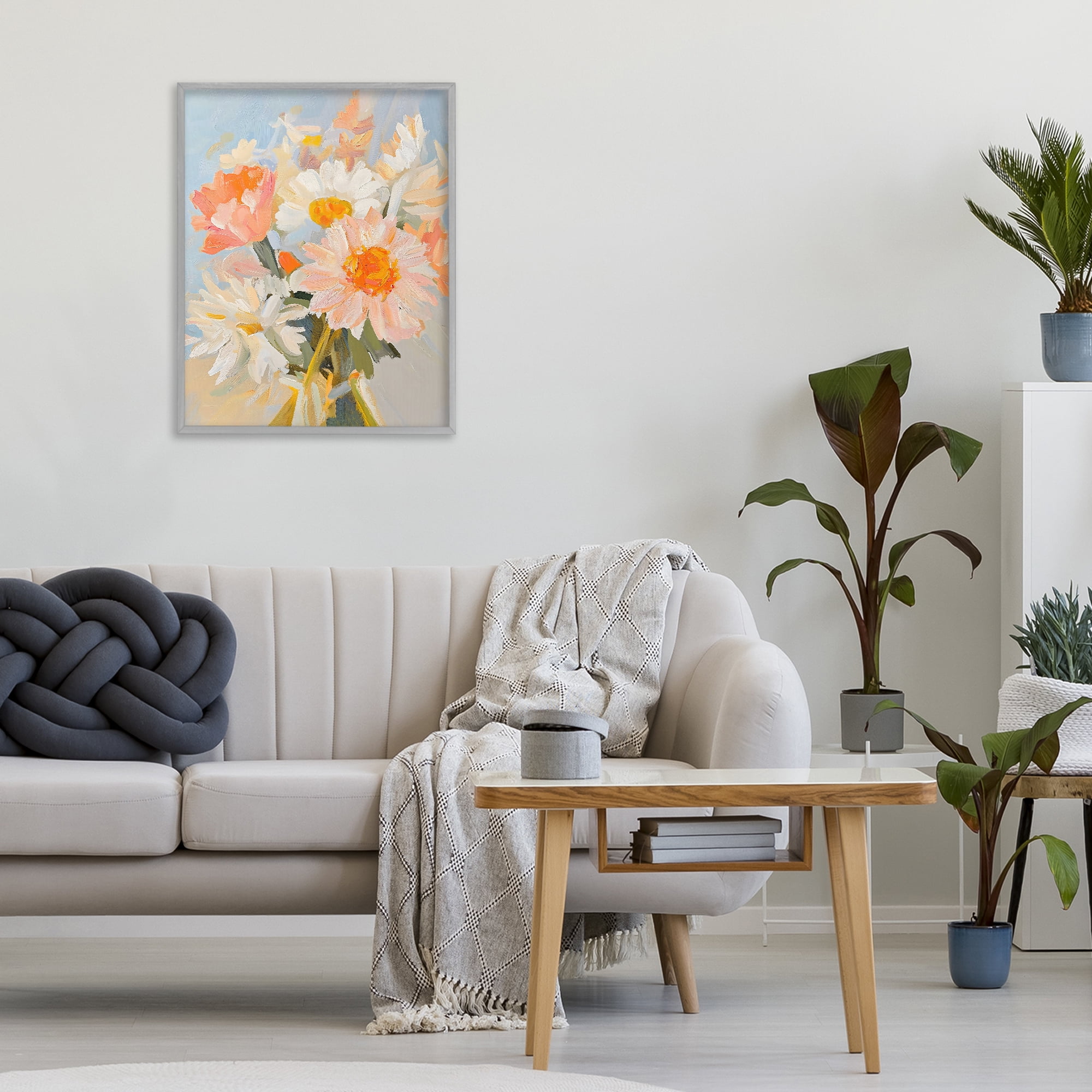 Stupell Industries Orange Spring Floral Bouquet Gray Framed Giclee Art, design by The Prints Vibe