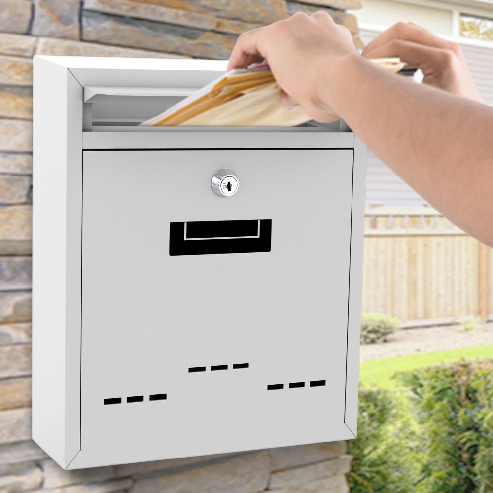 Wall Mount Letter Mailbox Home Security Door Newspaper Roll Post Box Key Lockbox 