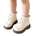 thumbnail image 4 of Girls Cute Ankle Boots Bow Lace Trim Booties with Hook and Loop Kids Fashion Versatile Comfy Short Boots Beige 13 Little Kids, 4 of 7