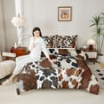 thumbnail image 4 of jejeloiu Brow White Cowhide Queen Comforter Set,Patchwork Cattle Hide Bedding Sets,Rustic Farmhouse Hunting Bedding Comforter Set For Adult,Luxury Bedroom Decor Reversible,3pcs, 4 of 8