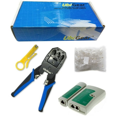 UbiGear Cable Tester + Crimp Crimper + 100 Pcs RJ45 CAT5 CAT5e Connector Plug Network Tool (Best Network Cable Tester)
