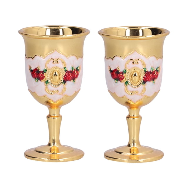 2 copas de metal con exquisito diseño de flores pintadas, estilo vintage, para vino, para bar, regalo, dorado y blanco.