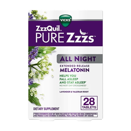 (2 pack) ZzzQuil PURE Zzzs Melatonin All Night Extended Release Tablets Dietary Supplement 28 Count