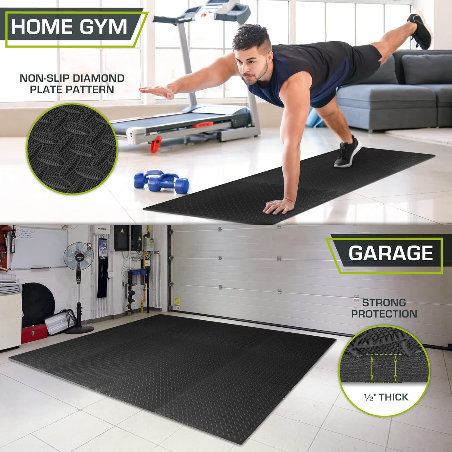 ProsourceFit Puzzle Exercise Mat, 1/2 inch EVA Foam Tiles for Home Gym & Floor Padding, 48 sq ft