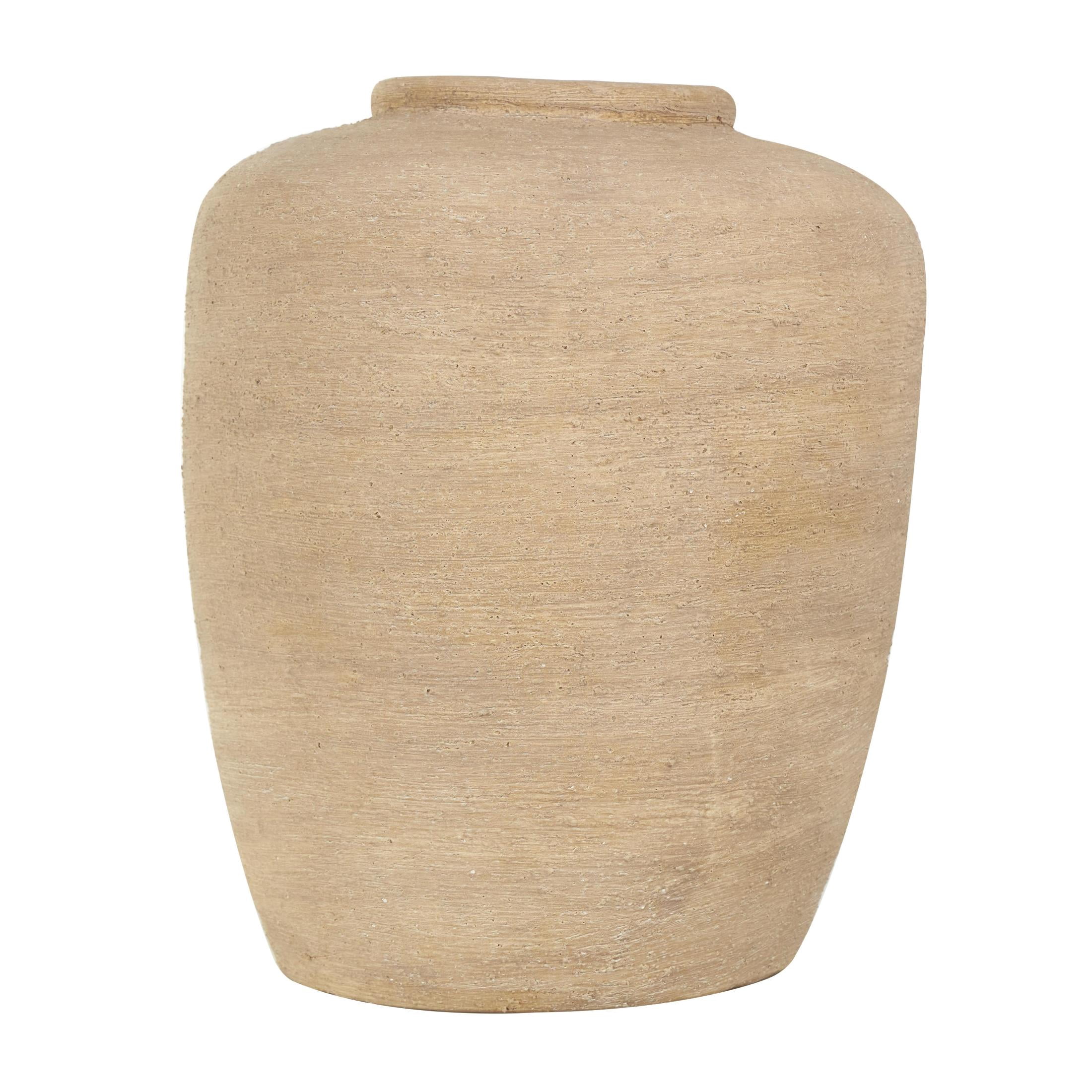 DecMode 16" Wide Textured Terracotta Beige Ceramic Vase