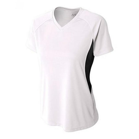 - A4 Women's Cooling Performance Color Block Short Sleeve Tee, White/Black, X-Small
