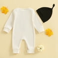 thumbnail image 3 of CUZIBR Halloween Newborn Onesies Boy Girl Waffle Knit Jumpsuit With Hat Set Letter Embroidery Long Sleeve Crew Neck Romper Soft Daily Wear,White,3-6 Months, 3 of 4