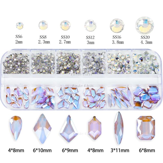 Diamantes redondos variados para decoración de uñas, calcomanías de diamantes de imitación, varios colores, champán, blanco, AB, colores claros, 1200/660 piezas