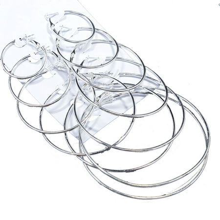 6 Pairs Large-size Steampunk Gold/Silver Color Large Earrings Simple Style Hoop Earrings New