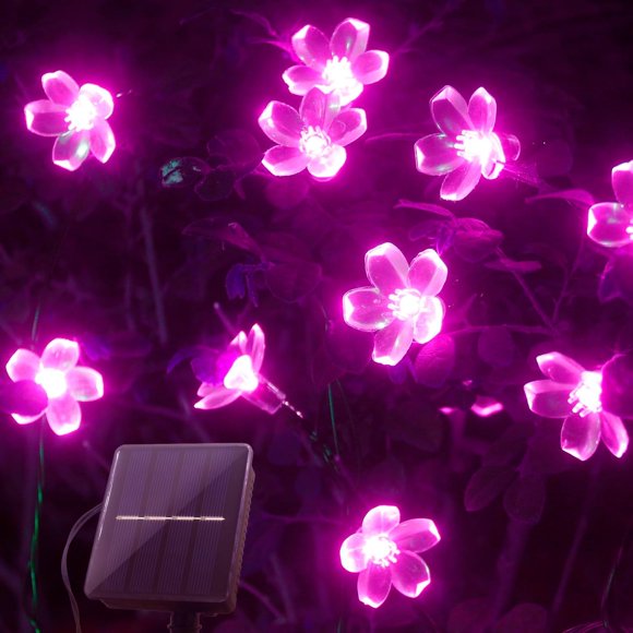 KOMI Solar String Flower Lights Outdoor Waterproof, 39ft 100LED Solar Garden String Lights for Outside, 8 Modes Outdoor String Lights for Valentine's Day Patio Yard Porch Lawn Tree Decor (Pink)