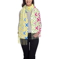 thumbnail image 2 of Women's Fashion Tassel Scarf, Geometric Line Texture Long Shawl, Lightweight and Warm, 2 of 9