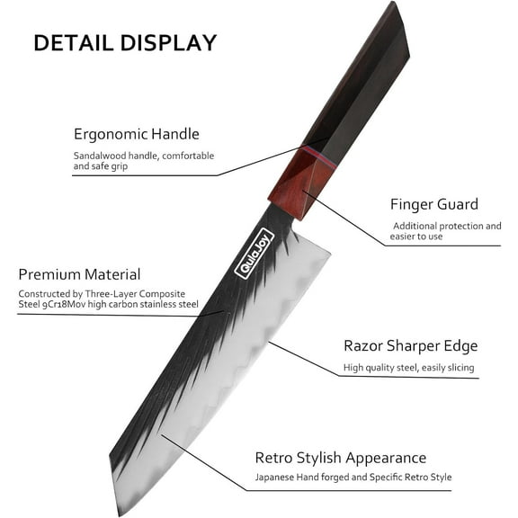 Qulajoy 7.7" Kiritsuke Chef Knife Japanese Hand Forged Kitchen Knives, Professional High Carbon Steel Knife for Cutting