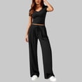 thumbnail image 4 of Roncen 2 Piece Matching Summer Sweatsuit Lounge Set Womens Wide Leg Pants Side Ruching Crop Top Sets, 4 of 8