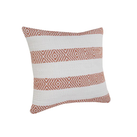 LR Home Ox Bay Hand-Woven White/Orange Diamond All-Natural Cotton Pillow Cover