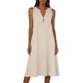 thumbnail image 4 of Admvng Womens Dress Eyelet V Neck Sleeveless Button Detail Summer Beach Vacation Everyday Dress with Pockets, 4 of 8