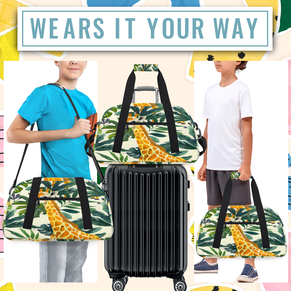 Herdesigns Sports Duffle Bags Travel Duffle Bag Gym Bag Jungle Giraffe Weekender Travel Bag Waterproof Overnight Bag Carry On Travel Tote Bag Dance Bags