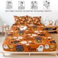 thumbnail image 5 of Cal.King Size Fitted Sheet Set - Purple Halloween 3 Piece Bedding Sets 16" Deep Pocket Fitted Sheet with 2 Pillowcases, Pumpkins Cat Ghost Black Bat Brushed Microfiber Hotel Luxury Bed Sheets, 5 of 9